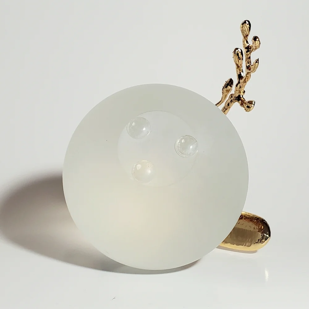 Modern Minimalist Art Glass Sculpture with Gold Tone Bird  & Quartz Gemstones